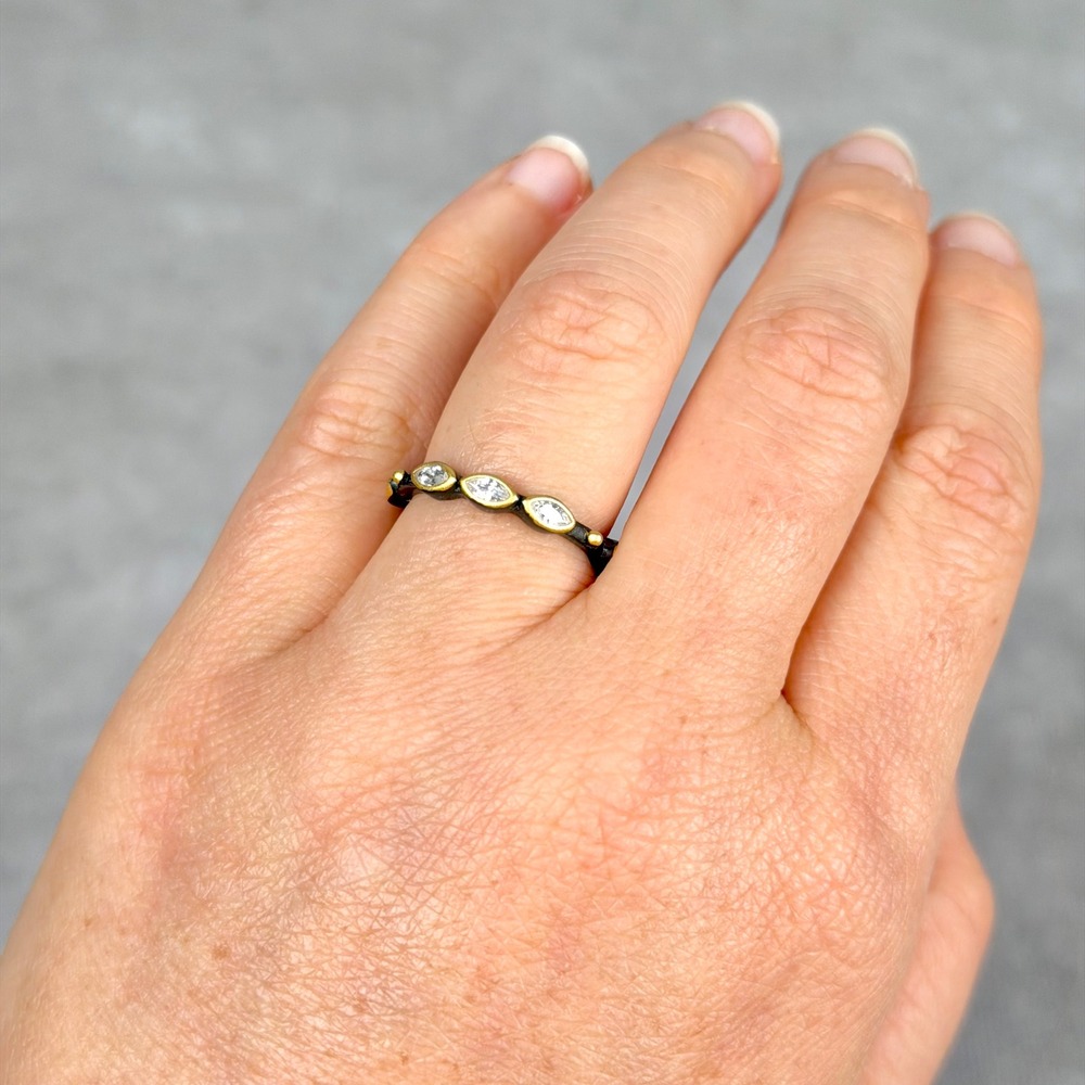 Freida Rothman Marquise Cubic Zirconia Stackable Band Ring Size 6 Two Tone